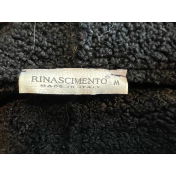Rinascimento Jacket Medium Black Faux Leather Sherpa Lined Moto Waterfall Drape - Picture 6 of 7